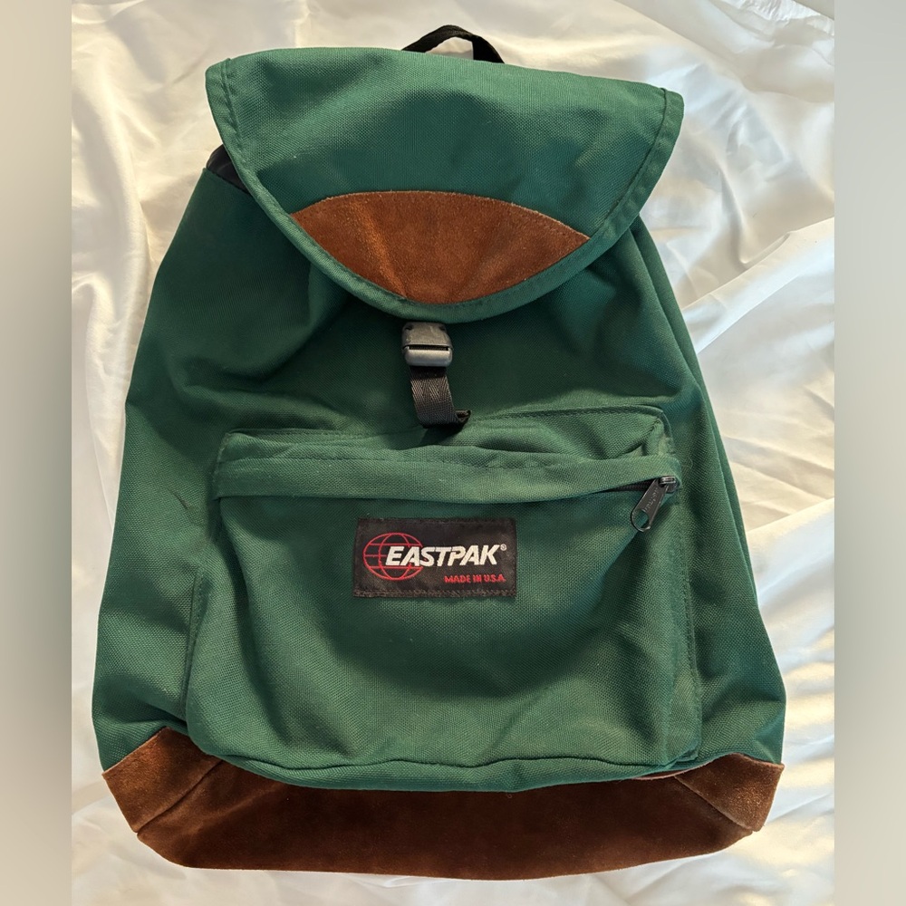 Eastpak Forest Green with Brown Suede Backpack